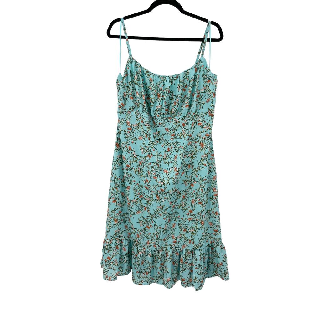 Chelsea28 Dress Womens Large Sleeveless Gathered Ruffle Turquoise Blue Floral